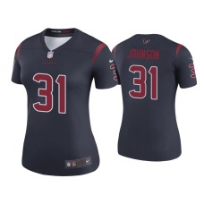 Women Houston Texans #31 Color Rush Legend David Johnson Navy Jersey